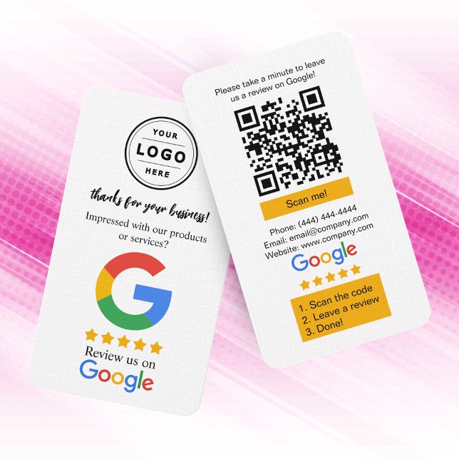 Visite Carte de demande d'avis Google avec logo et QR Cod (Google review request card with QR code and company logo that you can personalize)