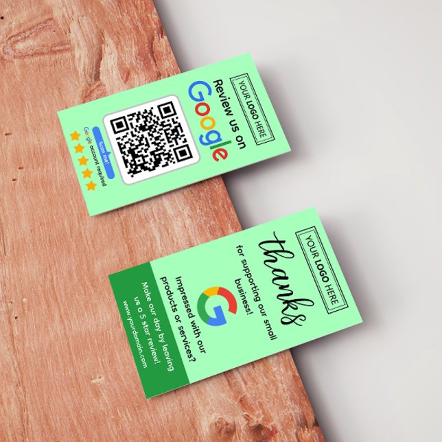 Visite Carte de demande d'avis Google avec logo et QR Cod (Google business profile customer review request business cards mockups, get more reviews)