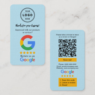 Visite Carte de demande d'avis Google avec logo et QR Cod