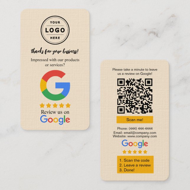 Visite Carte de demande d'avis Google avec logo et QR Cod (Devant / Derrière)