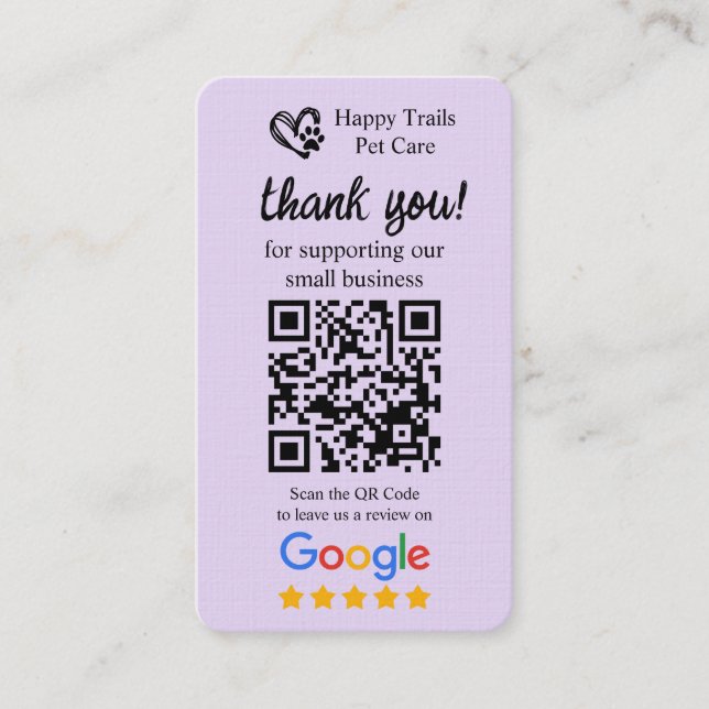 Visite Carte de demande d'avis Google pour les soins aux  (Devant)