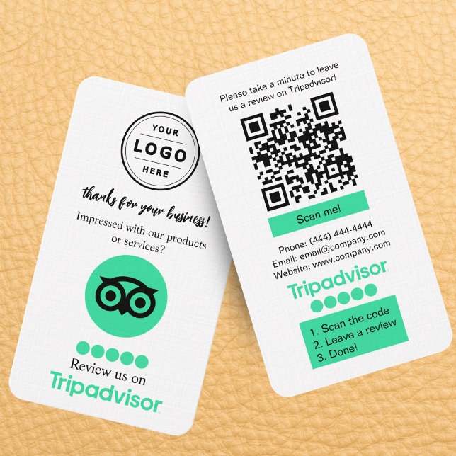 Visite Carte de demande de révision TripAdvisor avec code (Tripadvisor review request card with QR code and company logo that you can personalize)