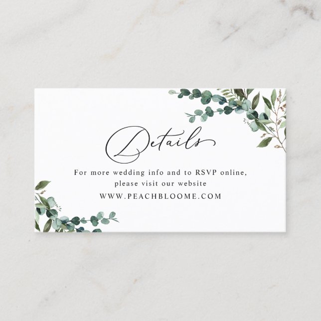 Visite Carte de détails de mariage avec code QR Greenery (Devant)