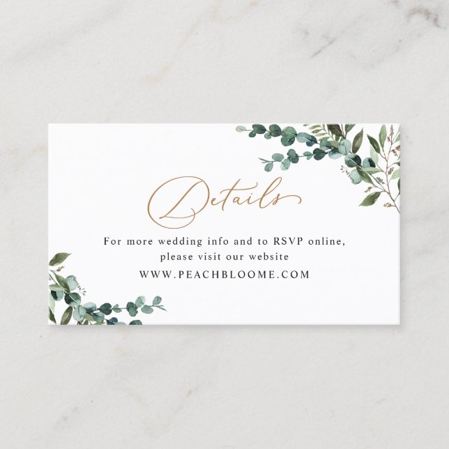 Visite Carte de détails de mariage Chic Greenery Gold (Devant)