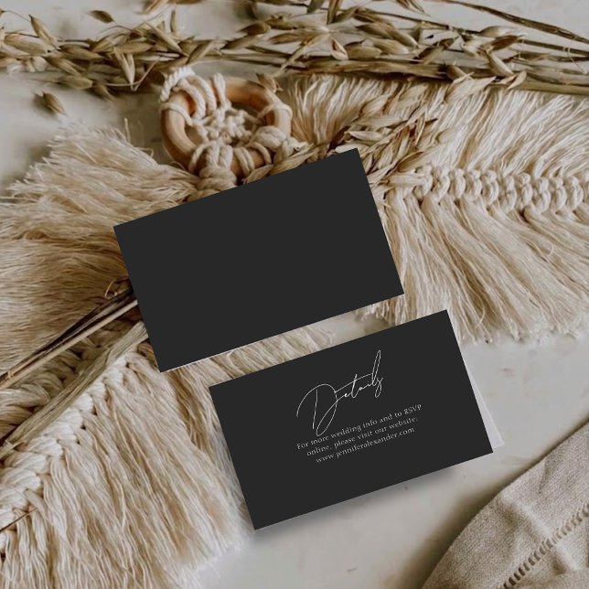 Visite Carte de détails de mariage simple noire petite à  (Simple Black Small Wedding Details Enclosure Card)