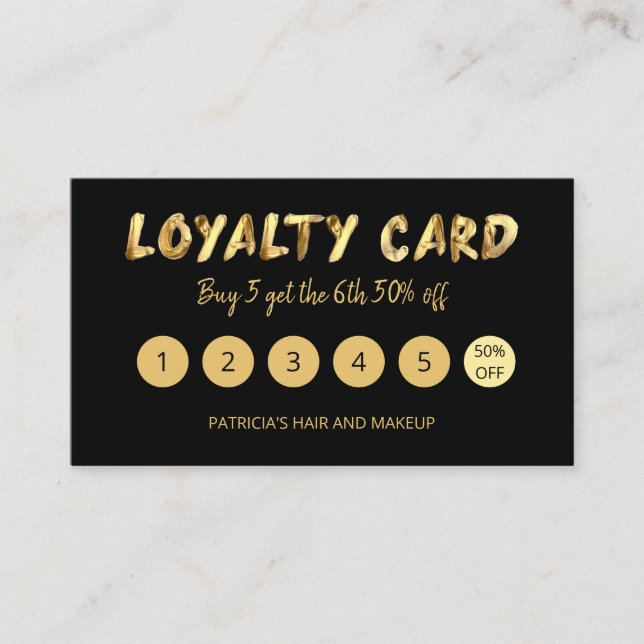 Visite Carte de fidélité 5 du salon de coiffure Bold Gold (Devant)