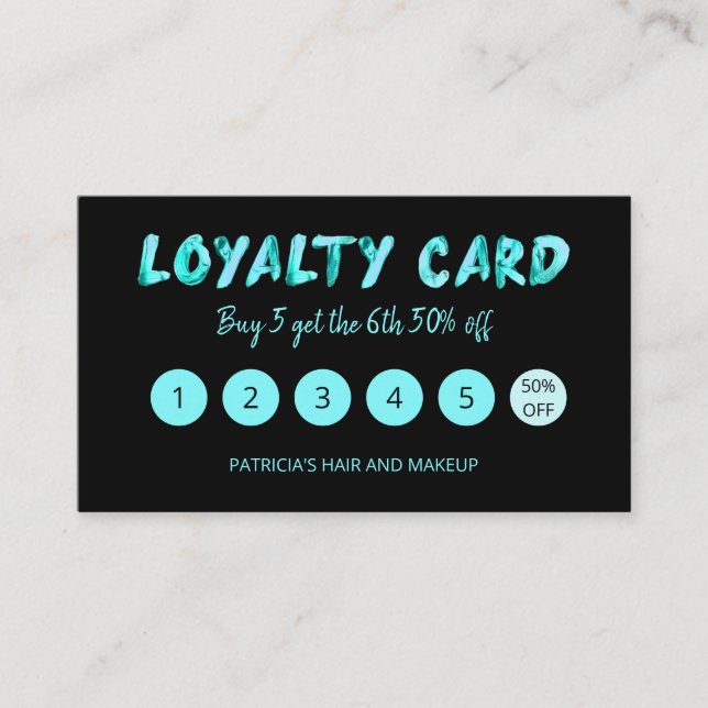 Visite Carte de fidélité 5 Salon de coiffure Bold Teal Ma (Devant)