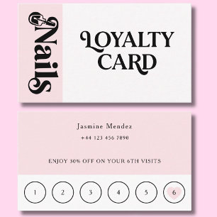 Visite Carte de Fidélité 6 Rendez-vous Ongles Rose Pâle 
