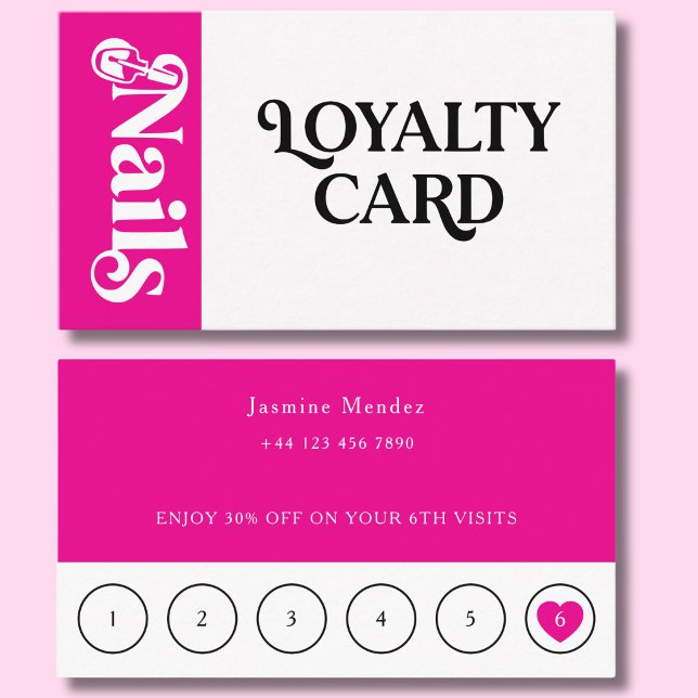 Visite Carte de fidélité 6 rendez-vous Vibrant Pink Nails (Créateur téléchargé)
