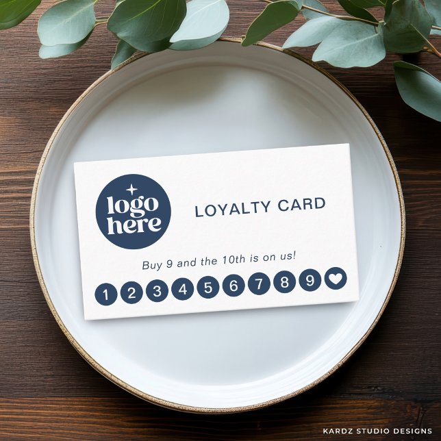 Visite Carte de Fidélité avec Logo Moderne Blanc Professi (The front of a 3.5 x 2 in. reward card are shown. Add contact details, and business name to the back)