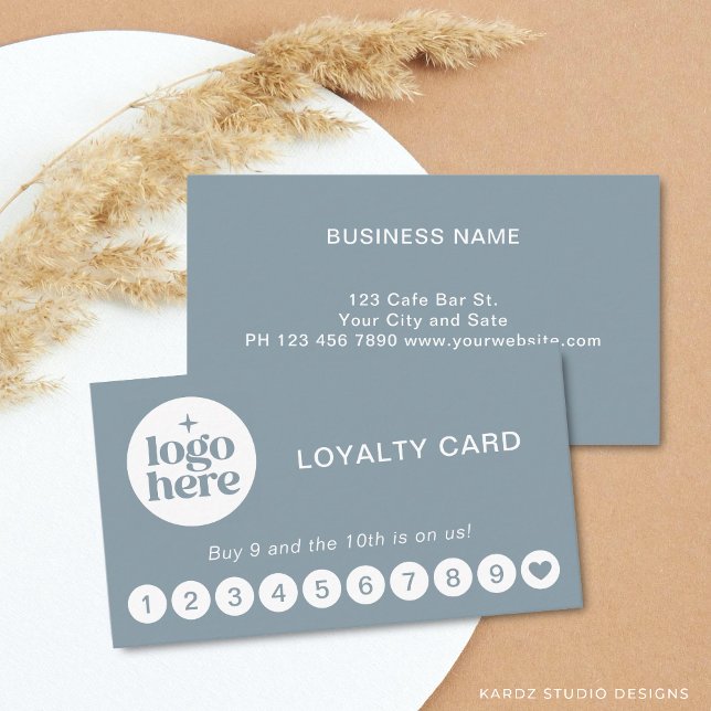 Visite Carte de Fidélité avec Logo Moderne Professionnel  (Front and back of a 3.5 x 3 in. card with round corners. Choose size, corner + paper style.)