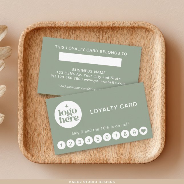 Visite Carte de Fidélité avec Logo Vert Moderne Professio (Reward Punch Loyalty Card, customize promotion on back, choose paper and corner style.)