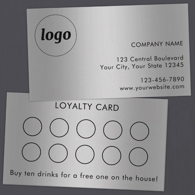 Visite Carte de Fidélité Client Simple Logo et Texte Arge (Simple logo with custom text business branding promotional loyalty card with silver finish)