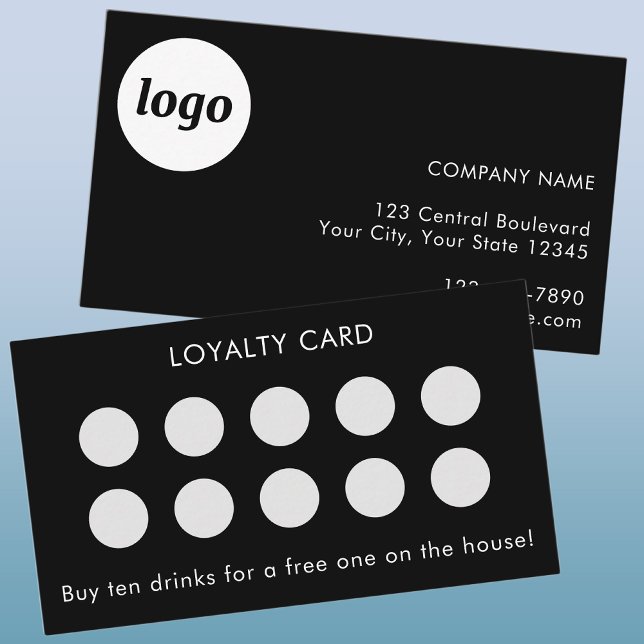 Visite Carte de Fidélité Client Simple Logo et Texte Noir (Simple logo with custom text business promotional customer loyalty reward card)