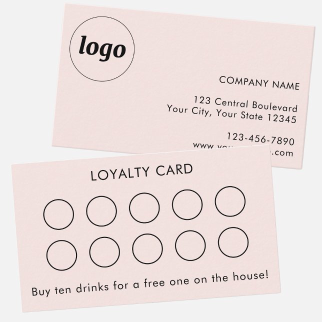Visite Carte de Fidélité Client Simple Logo et Texte Rose (Simple logo with custom text customer client loyalty card)