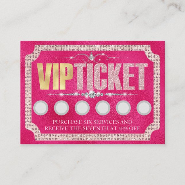 Visite Carte de fidélité client VIP Pink Glitter & Diamon (Devant)