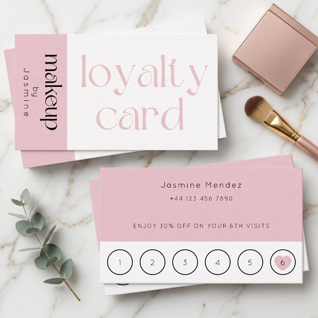 Visite Carte de fidélité cliente de maquillage rose pâle  (Créateur téléchargé)