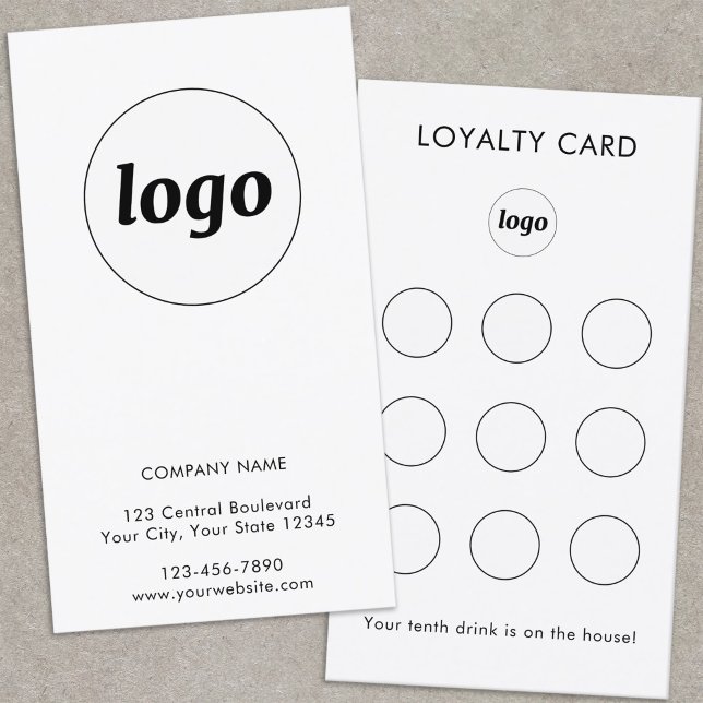 Visite Carte de fidélité commerciale avec logo texte simp (Simple logo with custom text business branding promotional customer loyalty cards)