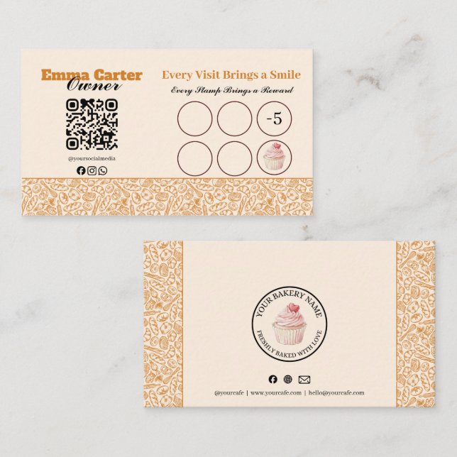 Visite Carte de Fidélité Cupcake pour Boulangerie Rustiqu (Devant / Derrière)