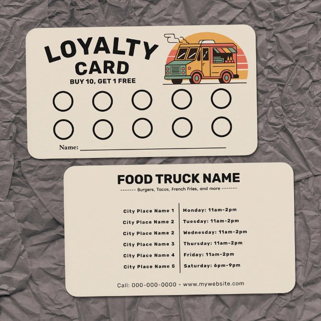 Visite Carte de Fidélité de Camion de Nourriture Coloré (Colorful Food Truck Loyalty Card)