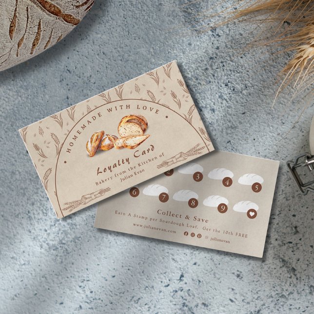 Visite Carte de fidélité de la boulangerie au levain aqua (Watercolor Sourdough Bakery Loyalty Card)