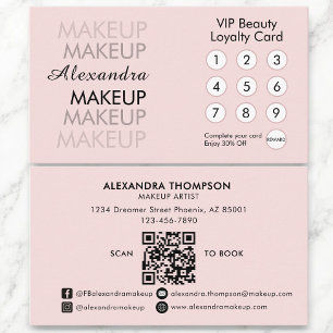 Visite Carte de fidélité de maquilleuse Rose Pâle Noir QR