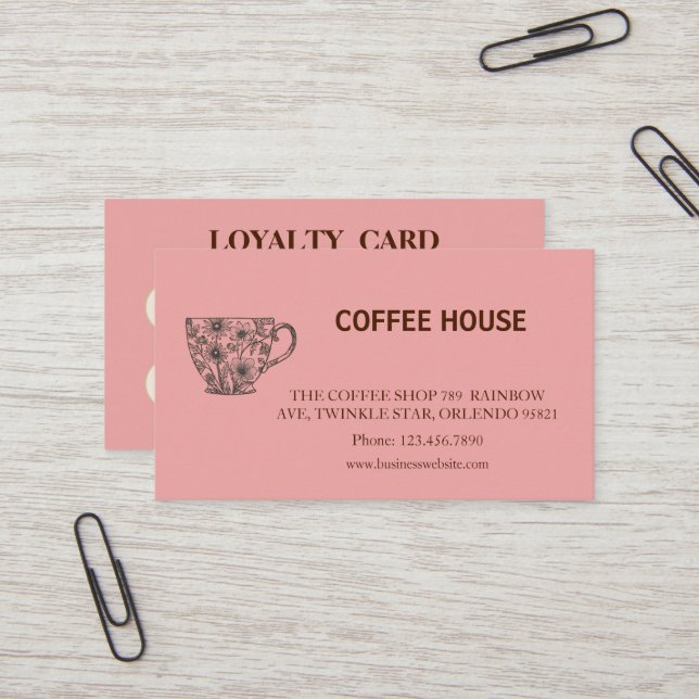 Visite Carte de fidélité de salon de café moderne simple (Devant/Arrière en situation)
