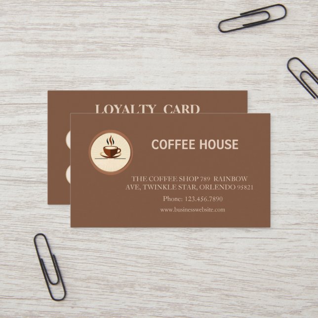 Visite Carte de fidélité de salon de café simple moderne (Devant/Arrière en situation)
