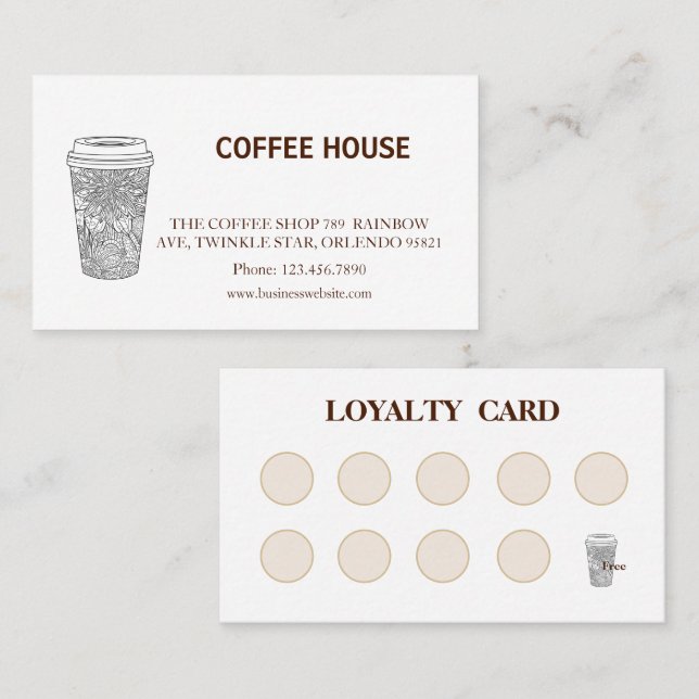 Visite Carte de fidélité de salon de café simple moderne (Devant / Derrière)