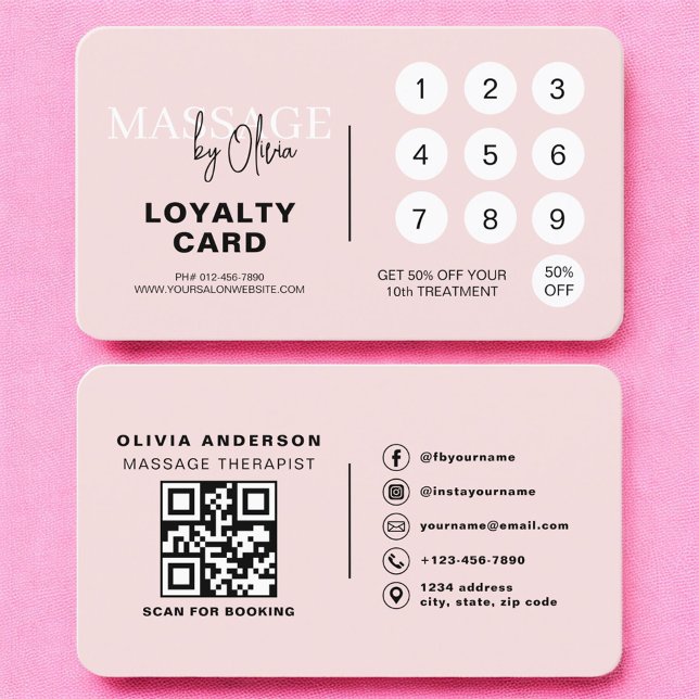 Visite Carte de Fidélité de Thérapie de Massage Rose avec (Créateur téléchargé)