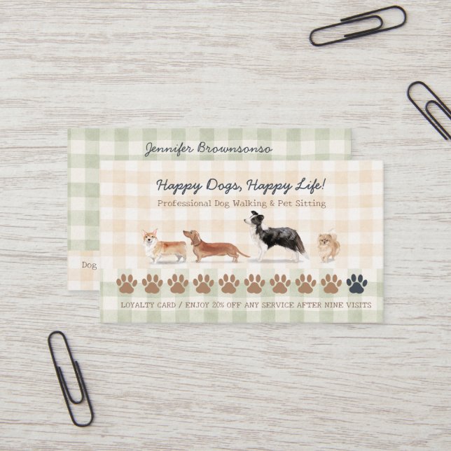 Visite Carte de fidélité Gingham de garde de chiens et de (Devant/Arrière en situation)