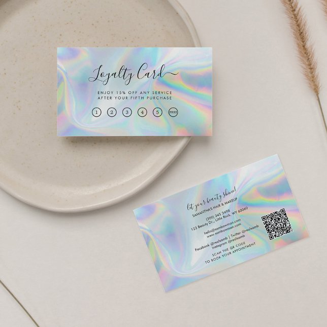Visite Carte de fidélité Holographique QR Code Beauticier (Business Loyalty Card QR Holographic Card)