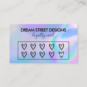 Visite Carte de fidélité Logo Faux Holographique Coeurs