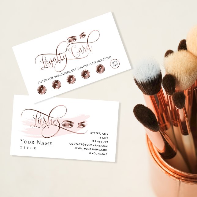 Visite Carte de fidélité maquillage rose or belle lashes (Créateur téléchargé)