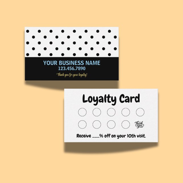 Visite Carte de Fidélité Moderne à Points noirs et blancs (Introducing our Black and White Polka Dot Modern Loyalty Card, a fun vibrant way to reward clients.)