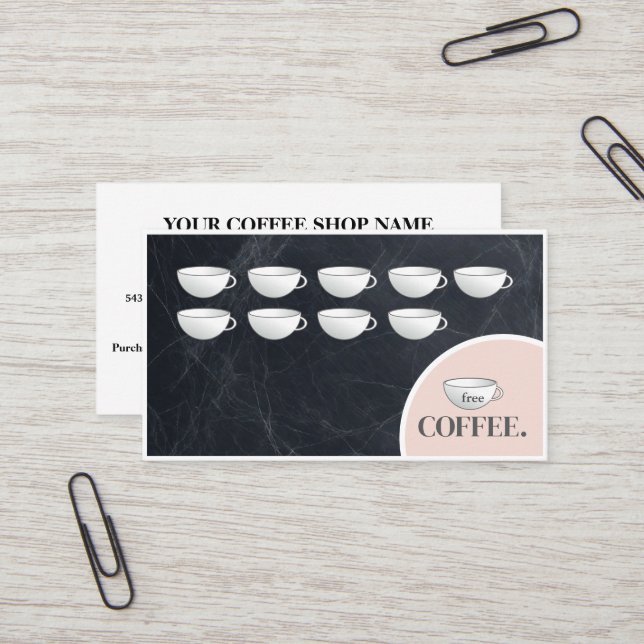 Visite Carte de fidélité moderne Black Chalkboard Café Cu (Devant/Arrière en situation)