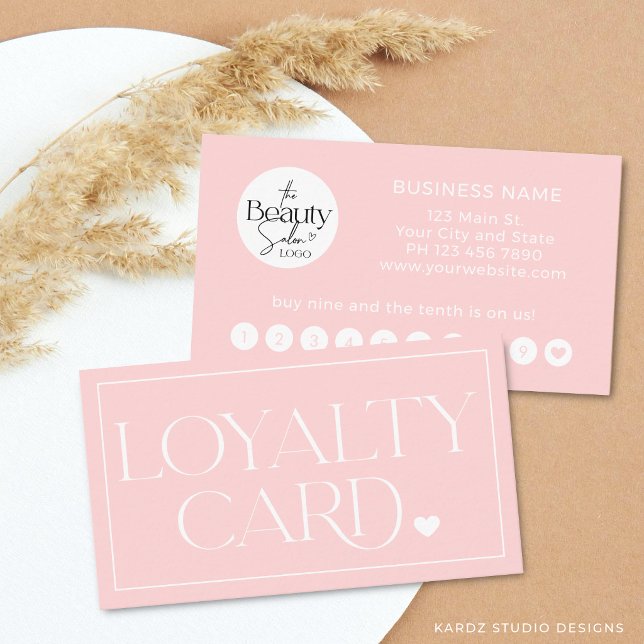 Visite Carte de Fidélité Moderne Simple Rose Professionne (The front + back of the card are shown in standard size. Choose size, paper + corner style.)