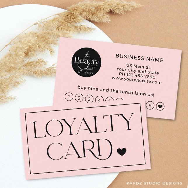 Visite Carte de Fidélité Moderne Simple Rose Professionne (The front + back of the card are shown in standard size. Choose size, paper + corner style.)
