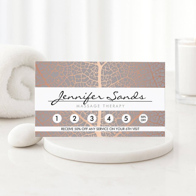 Visite Carte de fidélité Motif de feuille d'or Rose éléga (Créateur téléchargé)