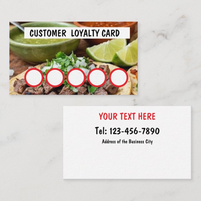 VISITE CARTE DE FIDÉLITÉ POUR TAQUERIA - CLIENT  (Devant / Derrière)