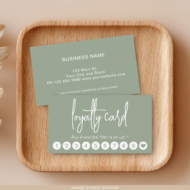 Visite Carte de Fidélité Professionnelle Écriture Moderne (Reward Punch Loyalty Card, customize promotion on back, choose paper and corner style.)