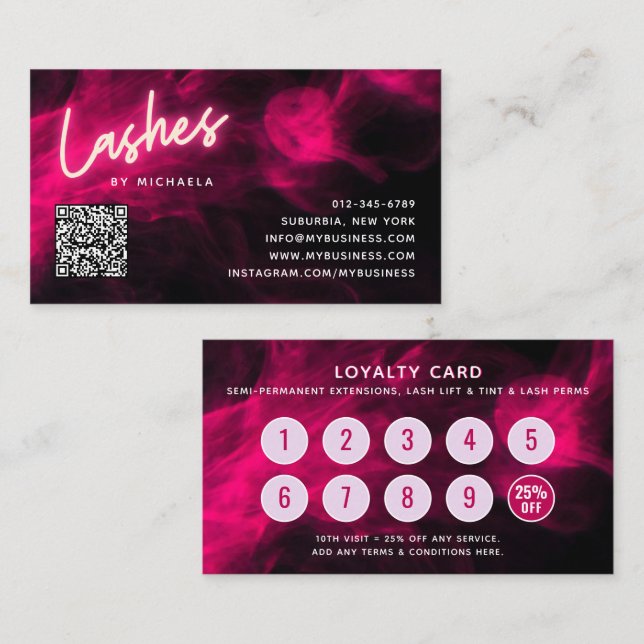 Visite Carte de fidélité QR Code du Salon de cils Pink Ne (Devant / Derrière)