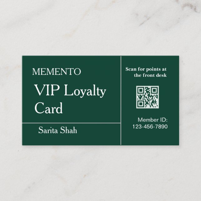 Visite Carte de fidélité QR Code élégante en menthe émera (Devant)