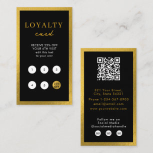 Visite Carte de Fidélité QR Code Simple Affaires Or Noir 