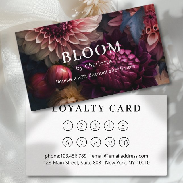 Visite Carte de fidélité Salon de fleurs moderne (Modern Flower Salon Loyalty Business Card)