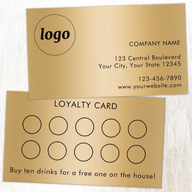 Visite Carte de Fidélité Simple Logo et Texte Or (Simple logo with custom text business branding promotional gold metallic effect loyalty card)