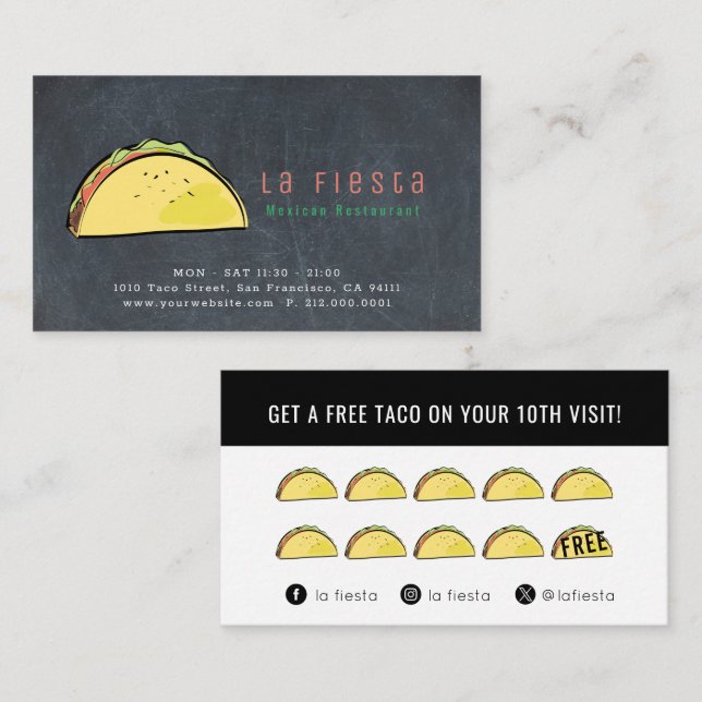 Visite Carte de Fidélité Taco Black Chalkboard pour les M (Devant / Derrière)
