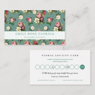 Visite Carte de fidélité Vintage Rose Floral Punch