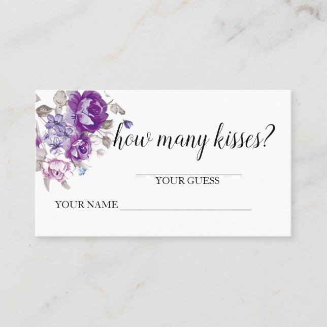 Visite Carte de jeu Purple Floral Guess How Many Kisses (Devant)