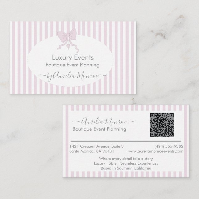 Visite Carte de la boutique à ruban rose pâle (Devant / Derrière)